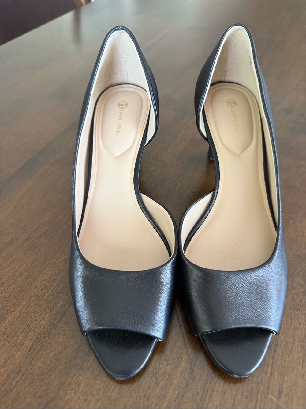 Giani Bernini Black Leather Peep Toe D’Orsay Heels Size 7.5M